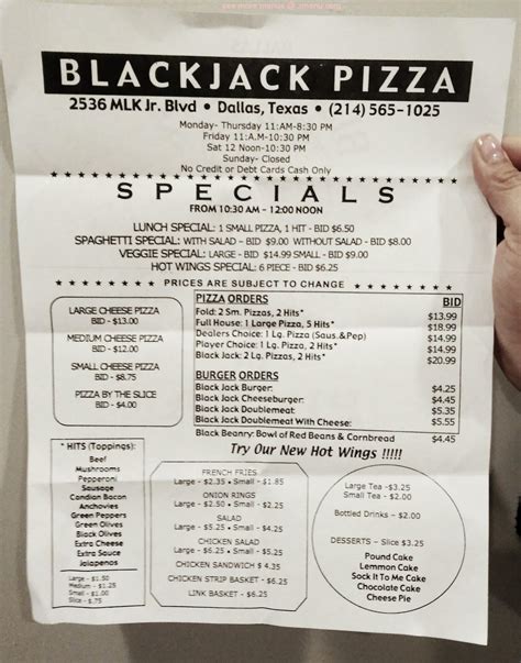 Blackjack Pizza Missoula Menu